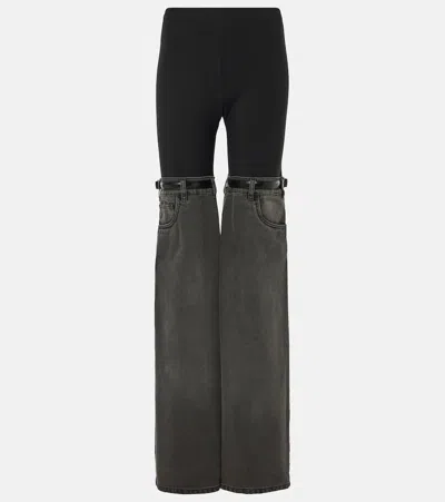 Coperni Womens Black Grey Hybrid Contrast-texture Wide-leg High-rise Denim Trousers
