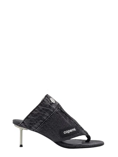 Coperni Denim Sandals With Logo Patch In Gray