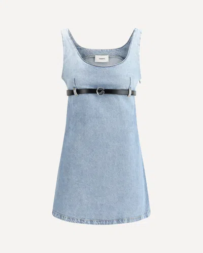 Coperni Belted Denim Mini Dress In Blue
