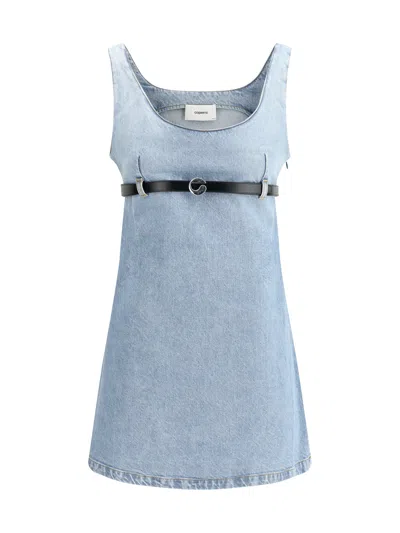 Coperni Belted Denim Mini Dress In Blue