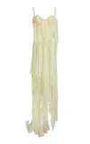 Coperni Distressed Flower Mesh Dress In Yellow