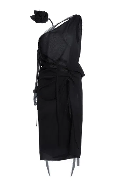 Coperni Distressed Flower Midi Dress In Black