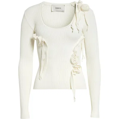 Coperni Distressed Rosette Rib Sweater In White