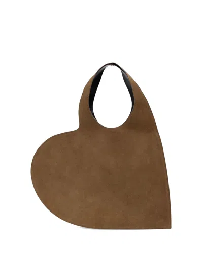 Coperni Double Heart Tote Bag In Brown Calf Leather