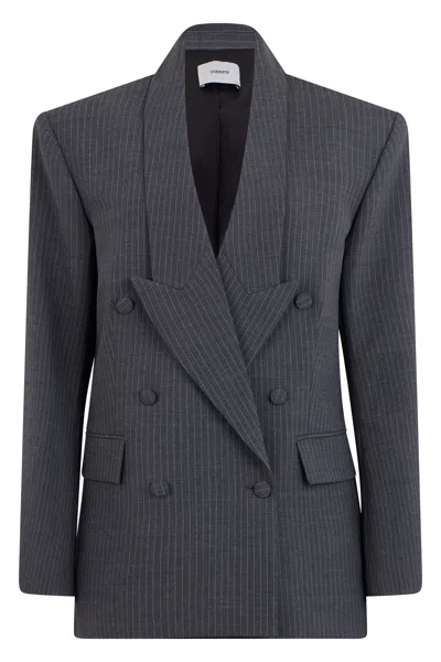 Coperni Double-breasted Pinstripe Blazer In Gray