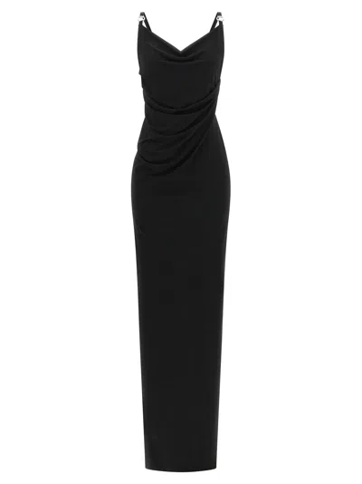 Coperni Draped Logo-hardware Dress In Black