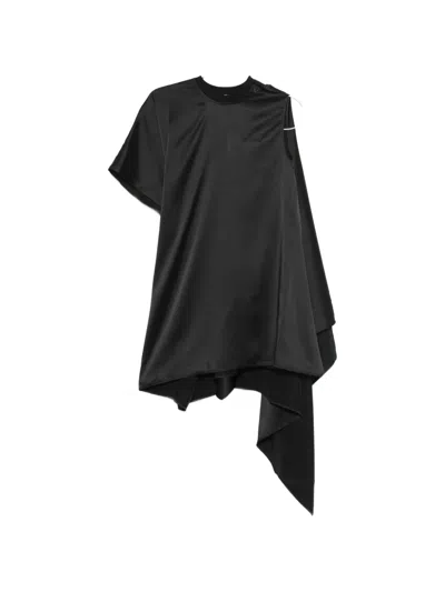 Coperni Zero Waste Asymmetric Draped Satin Dress In Black