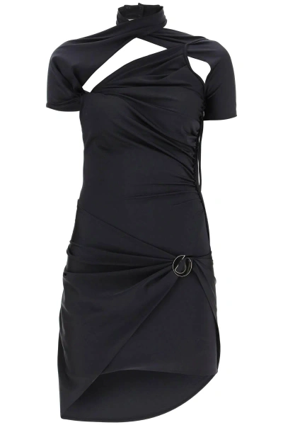 Coperni Draped Mini Dress With Cut Outs And Logo Detail In Black