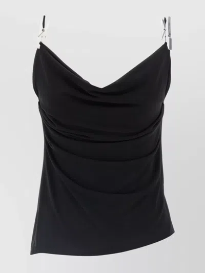 Coperni Draped Neckline Sleeveless Side Slit Top In Black