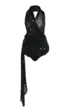 Coperni Draped Sequin Crochet Bodysuit In Black