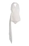 Coperni Draped Sequin Crochet Bodysuit In White