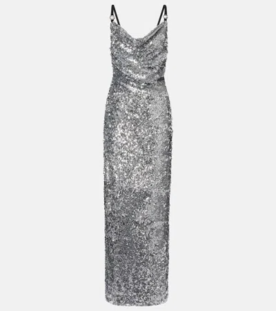 Coperni Draped Sequined Gown In Silver