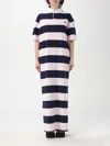 Coperni Striped Polo Long Dress Woman Navy E Pink In Pink