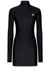 Coperni Denim Asymmetrical Flower Mini Dress In Black