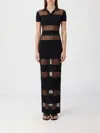 Coperni Black Long Dress With Logo Embroidery On The Front And All-over Striped Motif In Cotton Blend Woman In Black
