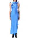 Coperni Asymmetrical Floral Applique Midi Dress In Blue