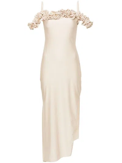 Coperni Shoulder Cutout Jersey Dress In Beige Macadamia