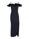 Coperni Zip Ruffle Off-the-shoulder Satin Midi Slip Dress In Black