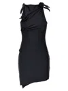 Coperni Black Asymmetric Sleeveless Mini Dress With Floral Detail And Cut-out On The Front In Tech Fabric St In Black