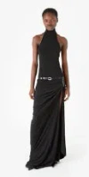 Coperni Black Long Dress Featuring A Belted Waist In Blue