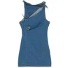 Coperni Blue Asymmetric Sleeveless Mini Dress With Cut-out Detail And Floral Patches In Blue