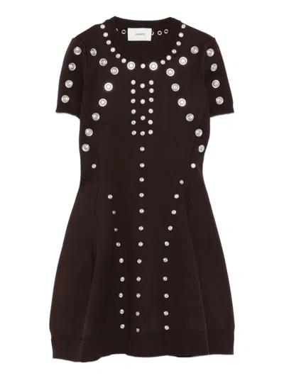 Coperni Short Brown Dress With Metallic Decorations In Burgundy