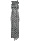 Coperni Asymmetric Rosette-detailed Satin Maxi Dress In Grey