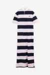 Coperni Striped Polo Long Dress Woman Navy E Pink In Pink