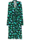 Coperni Knee Length Wrap Dress With Floral Pattern In Print Blue Apples