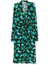 Coperni Knee Length Wrap Dress With Floral Pattern In Print Blue Apples