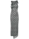Coperni Asymmetric Rosette-detailed Satin Maxi Dress In Snake Print