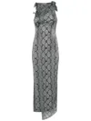 Coperni Asymmetric Rosette-detailed Satin Maxi Dress In Snake Print