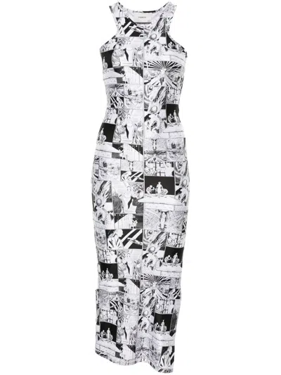 Coperni Cartoon-print Maxi Dress In White