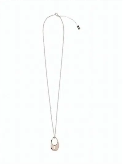 Coperni Elongated Silver Pendant Necklace In Metallic