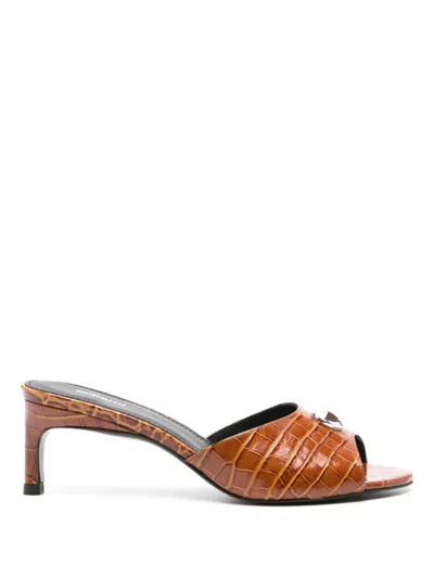 Coperni Embossed-crocodile Leather Mules In Brown