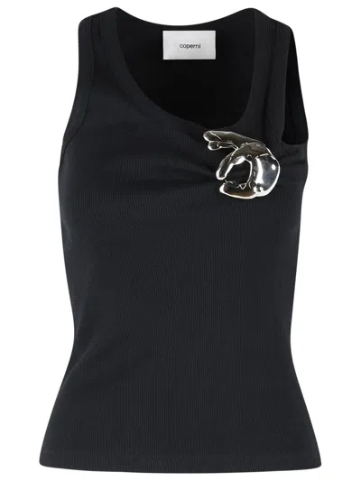 Coperni Sleeveless Top Metallic Pin Ribbed Texture In Black