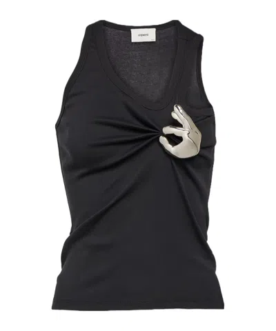 Coperni Sleeveless Top Metallic Pin Ribbed Texture In Black