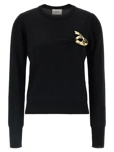 Coperni Gold Hand-brooch Virgin Wool Sweater In Black