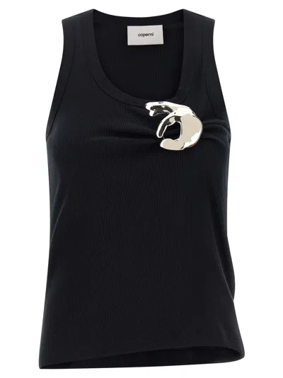 Coperni Sleeveless Top Metallic Pin Ribbed Texture In Black