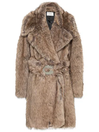 Coperni Faux-fur Belted Coat In Brown