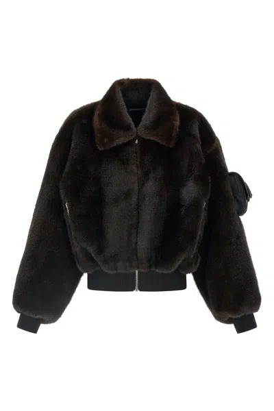 Coperni Plush Bomber Jacket High Collar In Brown