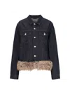Coperni Faux Fur Hem Denim Jacket Brown/blue Raw In Blue