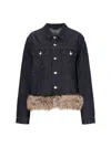 Coperni Faux Fur Hem Denim Jacket Brown/blue Raw In Blue