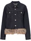 Coperni Faux Fur Hem Denim Jacket Brown/blue Raw In Blue