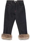 Coperni Faux-fur-trimmed Denim Capri Pants In Dark Wash