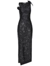 Coperni Black Crystal-embellished Asymmetric Flower Maxi Dress