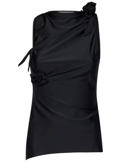 Coperni Fitted Black Stretch Top With Flower Knots