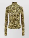 Coperni Fitted Long Sleeve Turtleneck Animal Print Top In Yellow