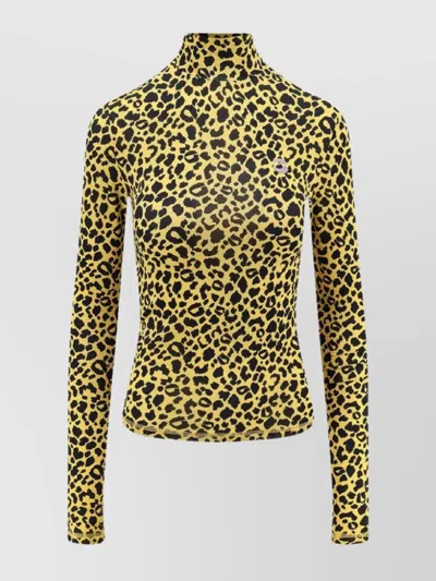 COPERNI FITTED LONG SLEEVE TURTLENECK ANIMAL PRINT TOP