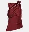 Coperni Flower-embellished Satin-jersey Top In Burgundy